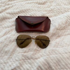 Vintage 1940s Gold Aviator Sunglasses with Brown Case great condition